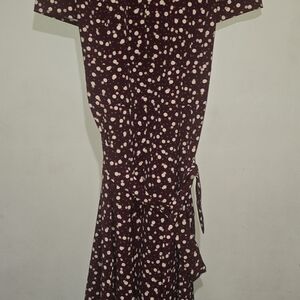 Lane Bryant, NWT, Elegant Burgundy Polka Dot Midi Dress, Belted